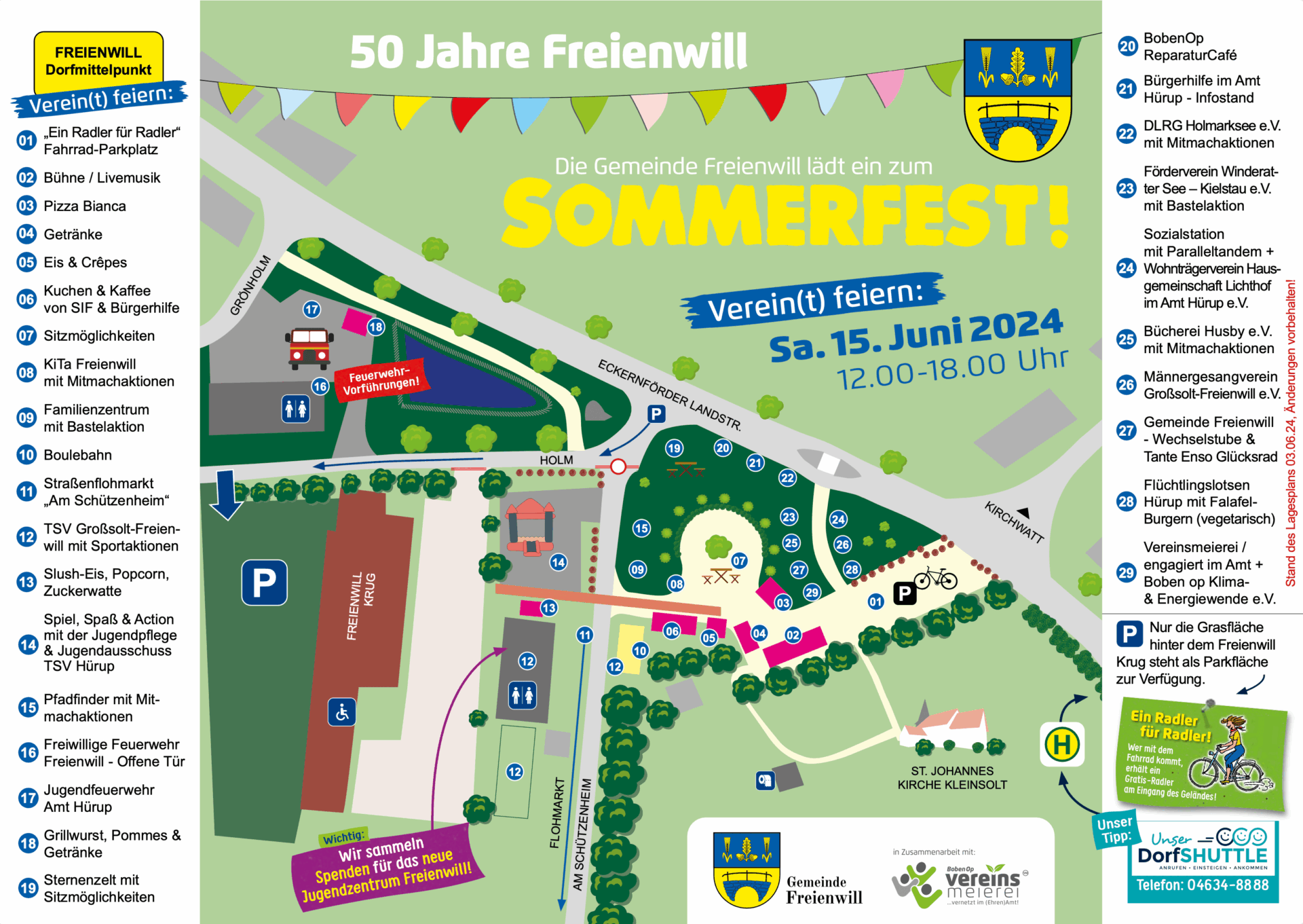 Lageplan des Veranstaltungsgeländes rundn um den Dorfmittelpunkt in Freienwill