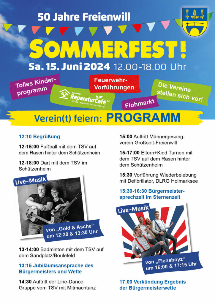 Das Programm vom Sommerfest 2024 "Verein(t) feiern" – 50 Jahre Freienwill