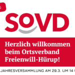 Der SoVD Ortsverband Freienwill-Hürup lädt ein zur Jahreshauptversammlung am Sa. 29.3.25 um 14 Uhr.