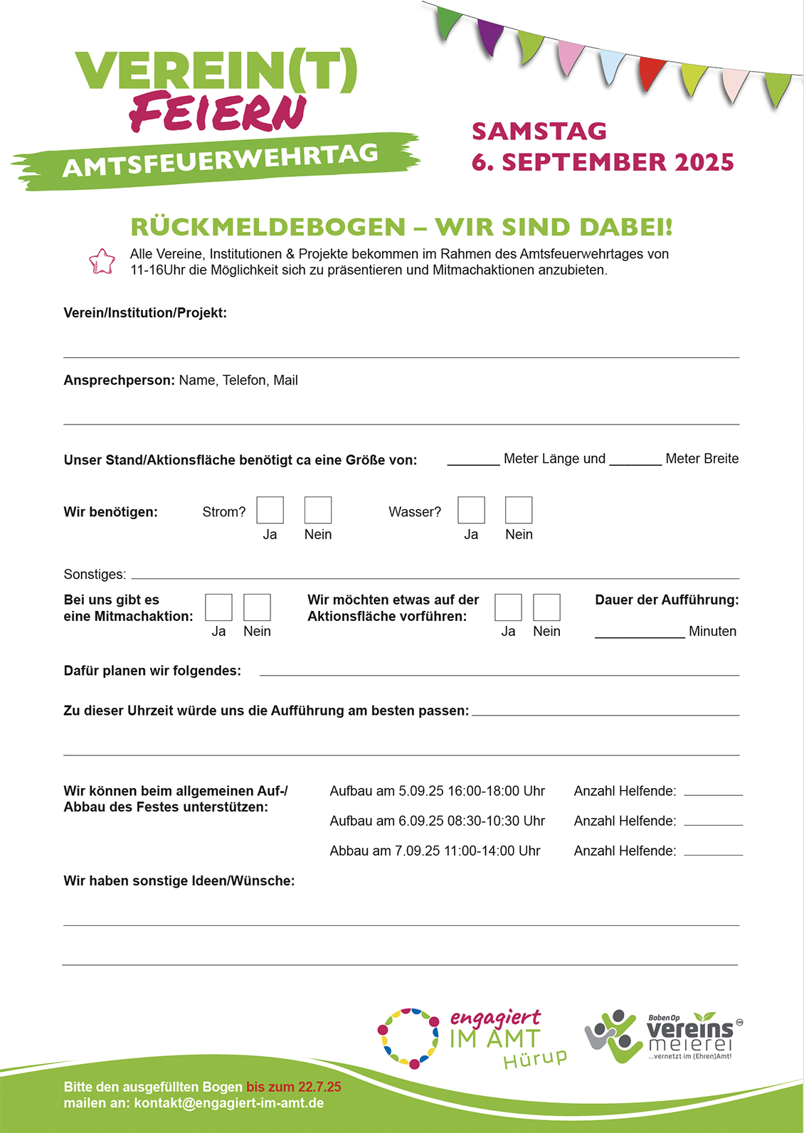 Anmeldebogen Verein(t) feiern beim Amtsfeuerwehrtag am 6. September 2025
