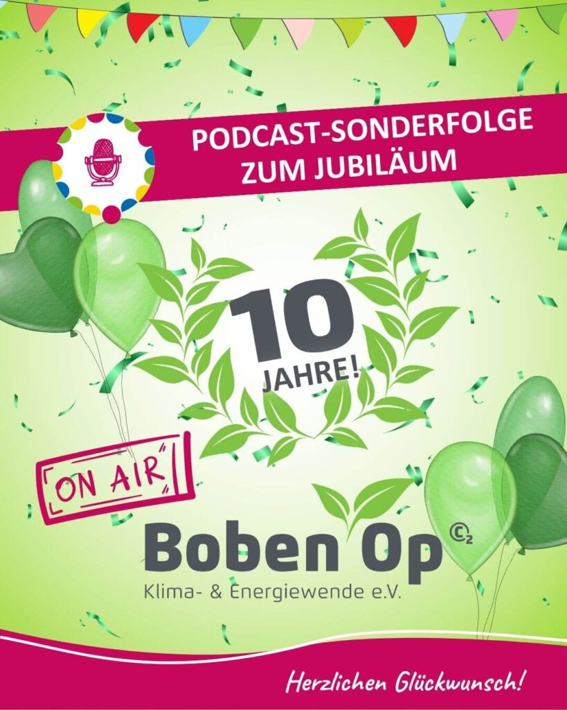 Anlässlich des 10. Jubiläums von Boben op Klima- und Energiewende e.V. ist ein Sonderfolge im Podcast STARK im Ehrenamt entstanden, die kurzweilig die Vielfalt des Vereins präsenteiret.