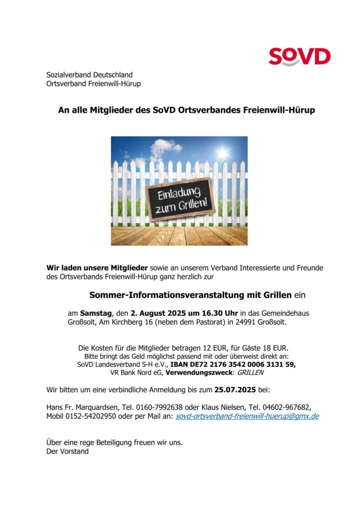 Grillen mit dem SoVD Freienwill-Hürup