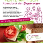 Einladungsplakat zum kostenlosen Abendbrot der Begegnungen am Mi. 9. Juli in der Pastoratsscheune Husby