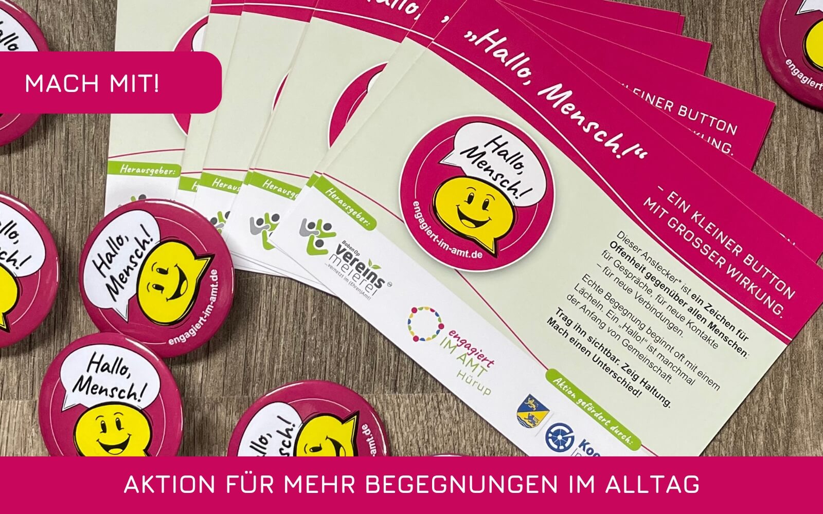 Ein kleiner Button mit großer Wirkung: „Hallo, Mensch!“ steht für Gesprächsbereitschaft, Gemeinschaft und gelebtes Ehrenamt im Amt Hürup.