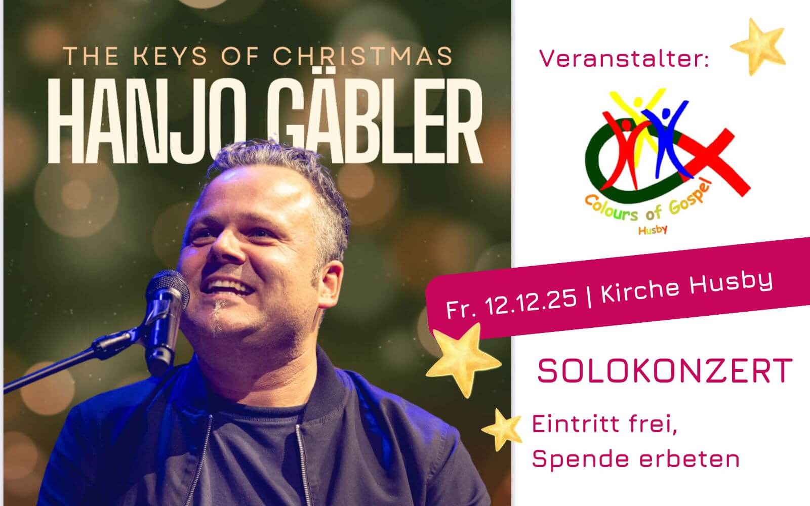 "The Key of Christmas" – Solokonzert Hanjo Gäbler am 12.12.25 um 19 Uhr in der St. Vincentius-Kirche Husby.